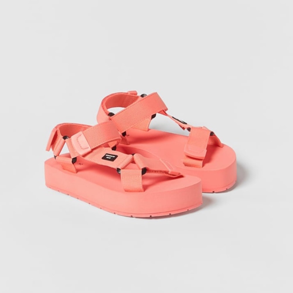 NWT Zara Size 1 little girl Monochromatic technical sandals pink/orange